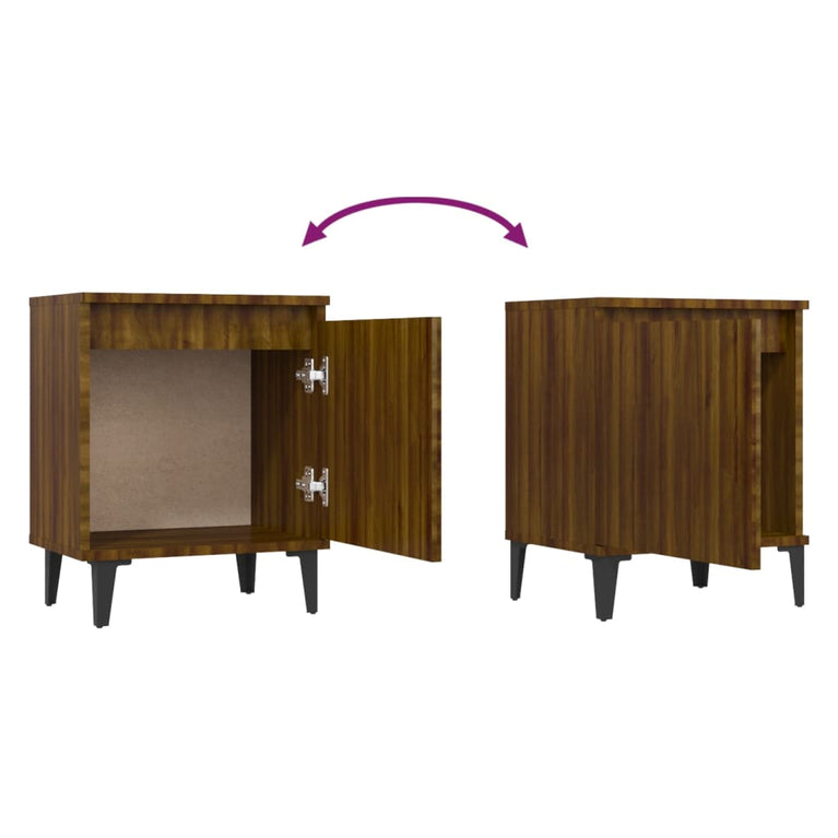 Nachtkastjes 2 st met metalen poten 40x30x50 cm bruineikenkleur MeubelReus