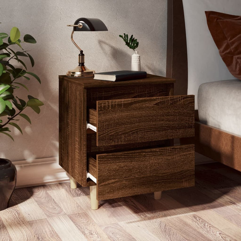Nachtkastjes 2 st met houten poten 40x35x50 cm bruineikenkleur MeubelReus