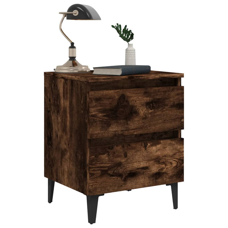 Nachtkastjes 2 st met metalen poten 40x35x50 cm gerookt eiken MeubelReus