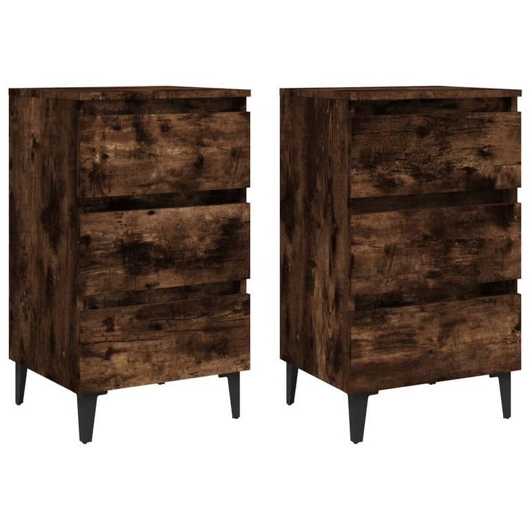 Nachtkastjes 2 st met metalen poten 40x35x69 cm gerookt eiken