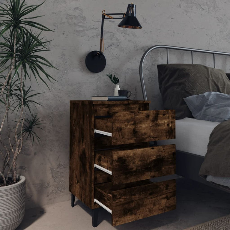 Nachtkastjes 2 st met metalen poten 40x35x69 cm gerookt eiken
