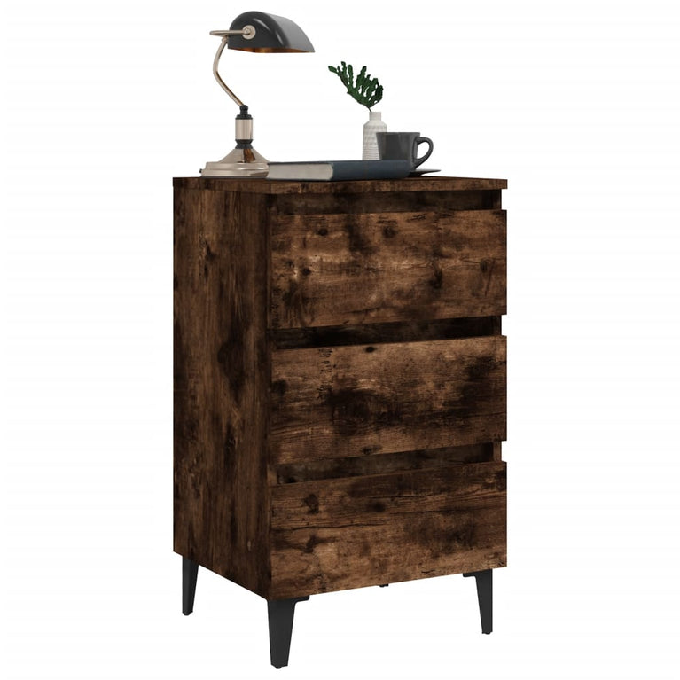 Nachtkastjes 2 st met metalen poten 40x35x69 cm gerookt eiken