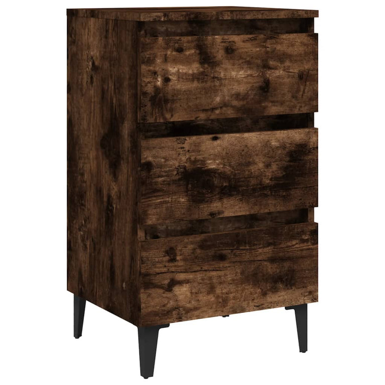 Nachtkastjes 2 st met metalen poten 40x35x69 cm gerookt eiken