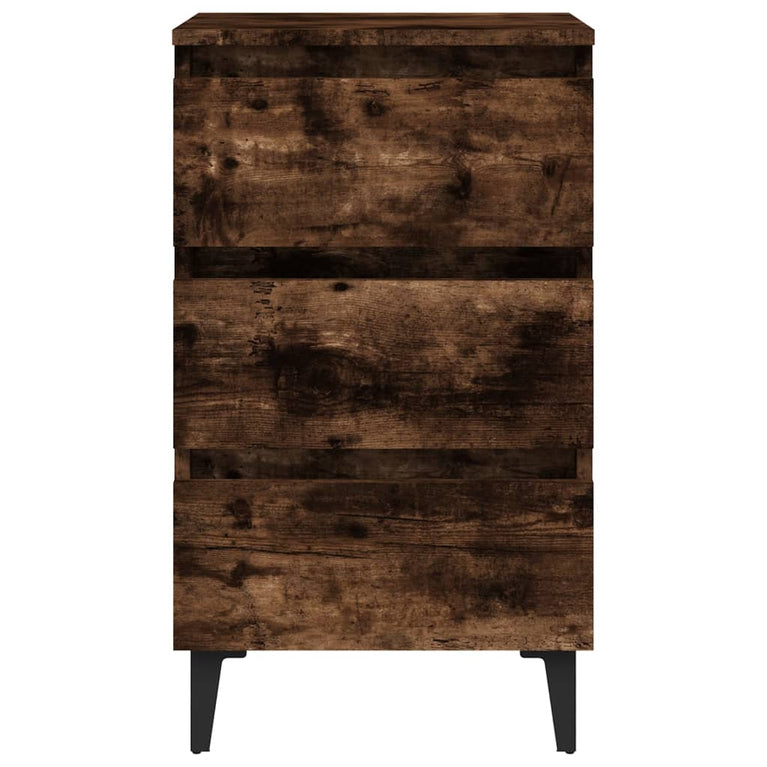 Nachtkastjes 2 st met metalen poten 40x35x69 cm gerookt eiken
