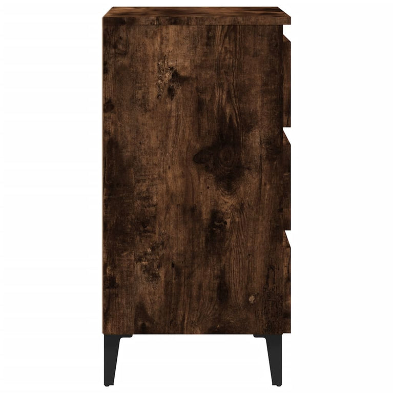 Nachtkastjes 2 st met metalen poten 40x35x69 cm gerookt eiken