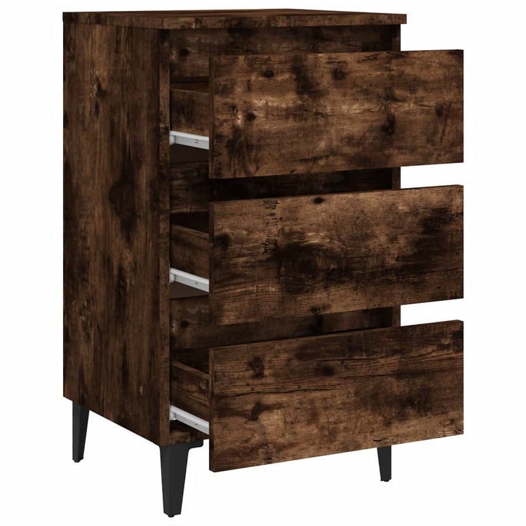 Nachtkastjes 2 st met metalen poten 40x35x69 cm gerookt eiken
