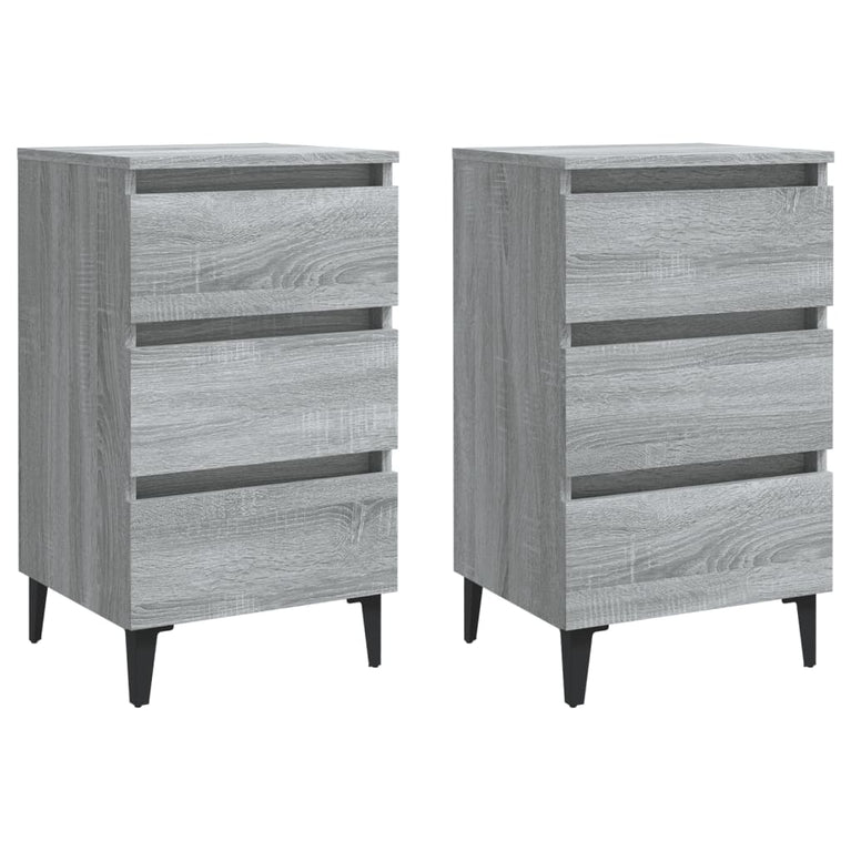Nachtkastjes 2 st met metalen poten 40x35x69 cm grijs sonoma