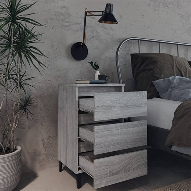Nachtkastjes 2 st met metalen poten 40x35x69 cm grijs sonoma