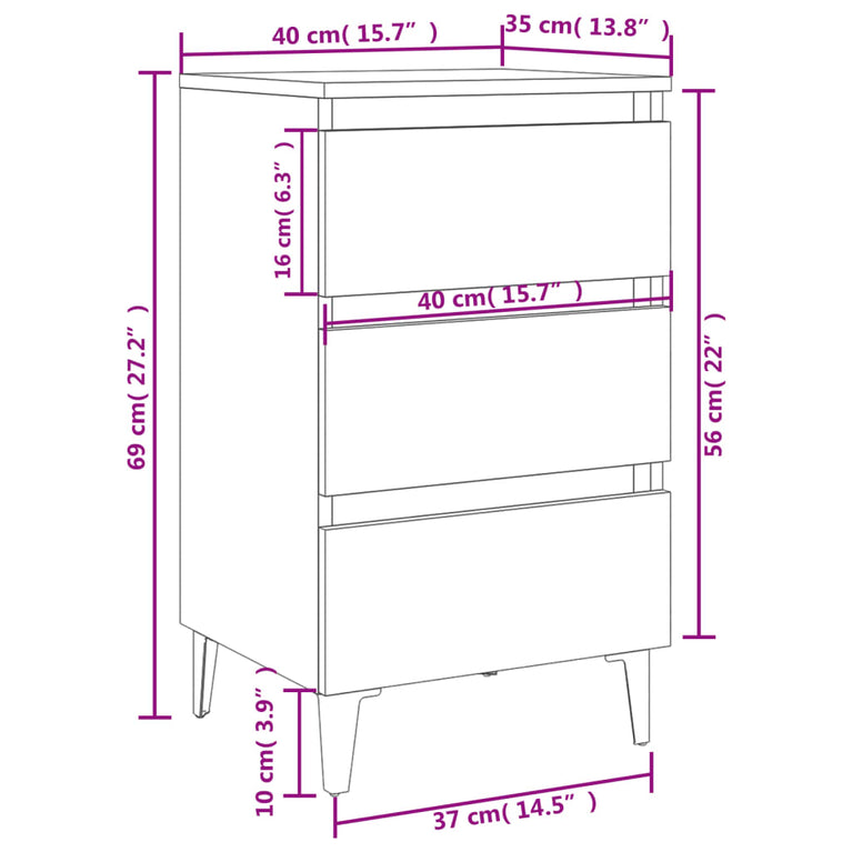 Nachtkastjes 2 st met metalen poten 40x35x69 cm grijs sonoma