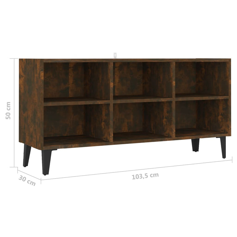 Tv-meubel met metalen poten 103,5x30x50 cm gerookt eikenkleurig