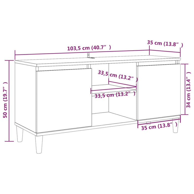 Tv-meubel met houten poten 103,5x35x50 cm gerookt eikenkleurig MeubelReus