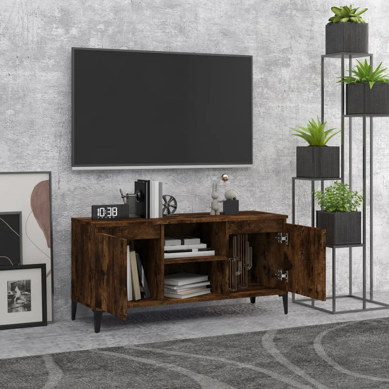 Tv-meubel met metalen poten 103,5x35x50 cm gerookt eikenkleurig MeubelReus