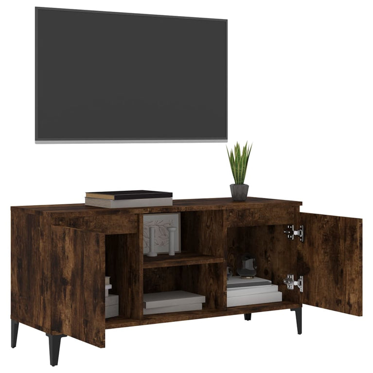 Tv-meubel met metalen poten 103,5x35x50 cm gerookt eikenkleurig MeubelReus