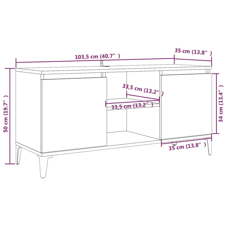 Tv-meubel met metalen poten 103,5x35x50 cm gerookt eikenkleurig MeubelReus