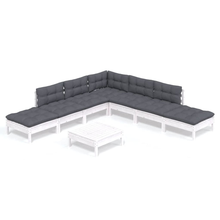 8-delige Loungeset met kussens grenenhout wit