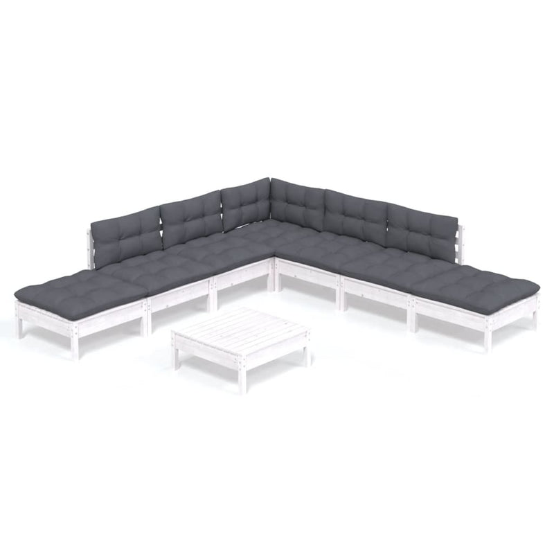 8-delige Loungeset met kussens grenenhout wit