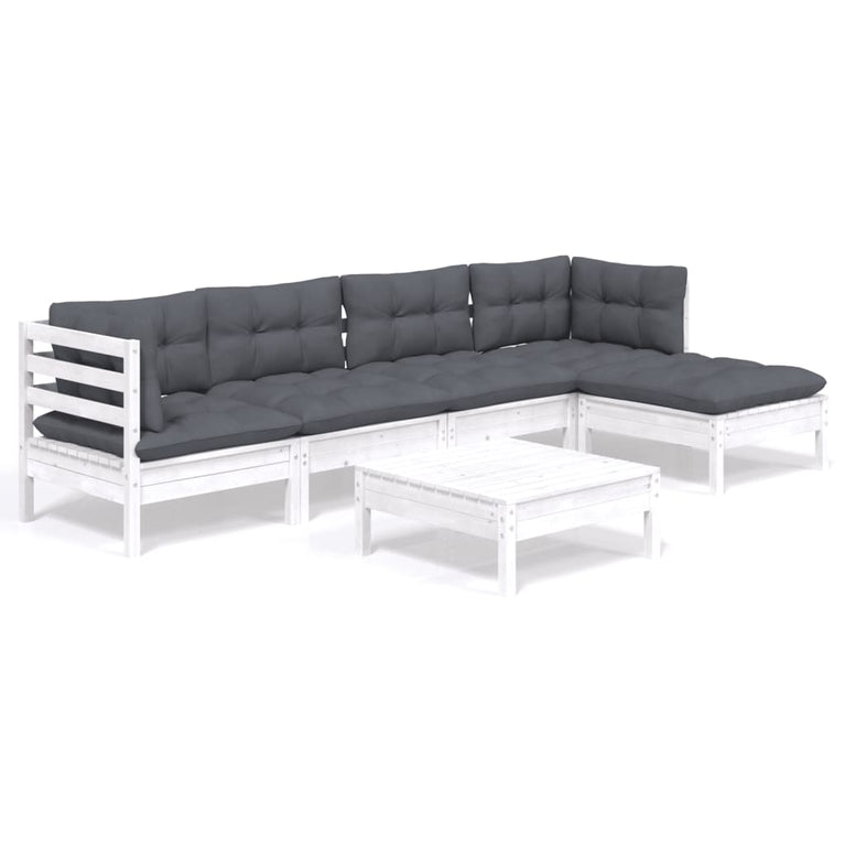 6-delige Loungeset met kussens grenenhout wit