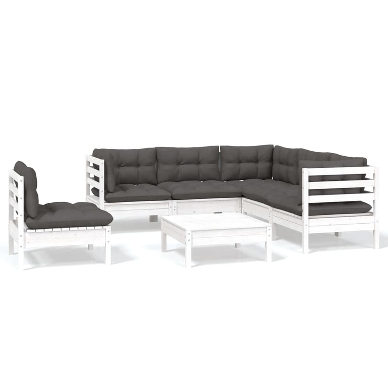 6-delige Loungeset met kussens grenenhout wit