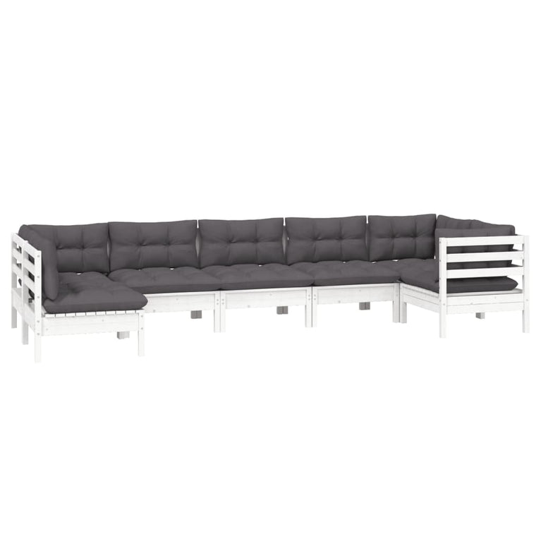7-delige Loungeset met kussens grenenhout wit