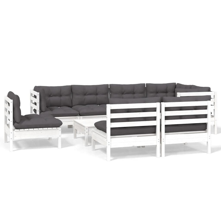 9-delige Loungeset met kussens massief grenenhout wit