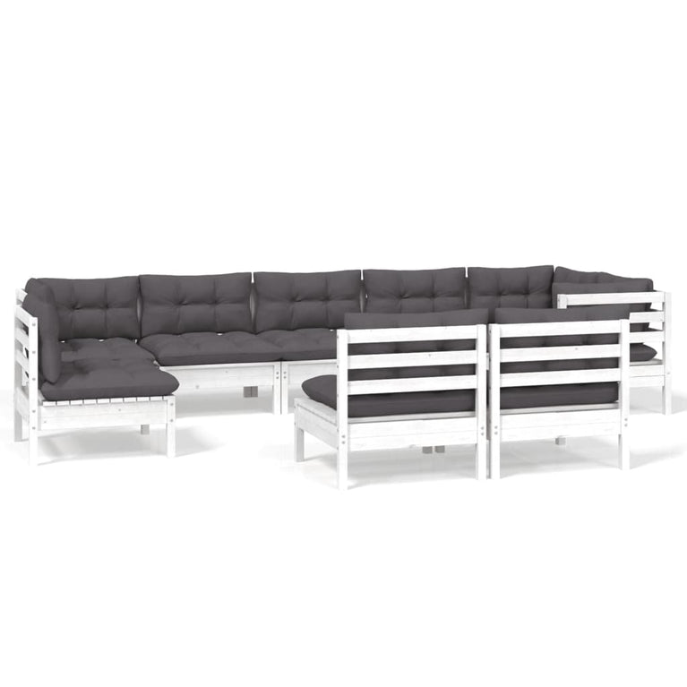 9-delige Loungeset met kussens massief grenenhout wit