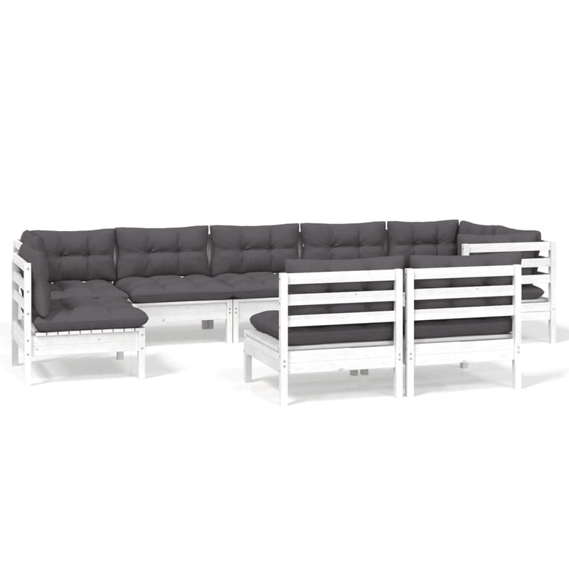 9-delige Loungeset met kussens massief grenenhout wit