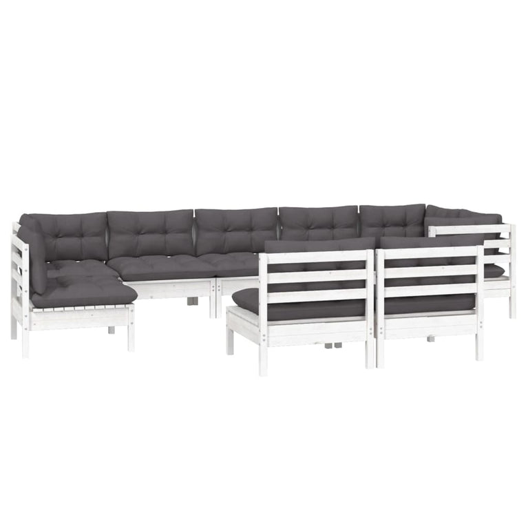 9-delige Loungeset met kussens massief grenenhout wit