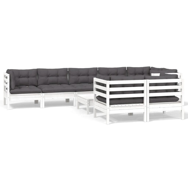 9-delige Loungeset met kussens massief grenenhout wit
