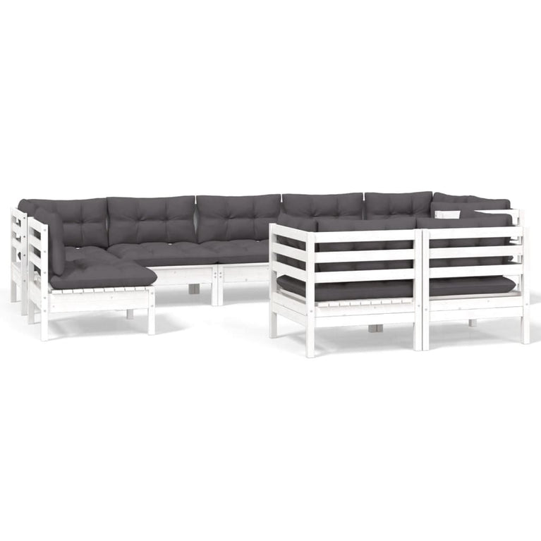 9-delige Loungeset met kussens massief grenenhout wit