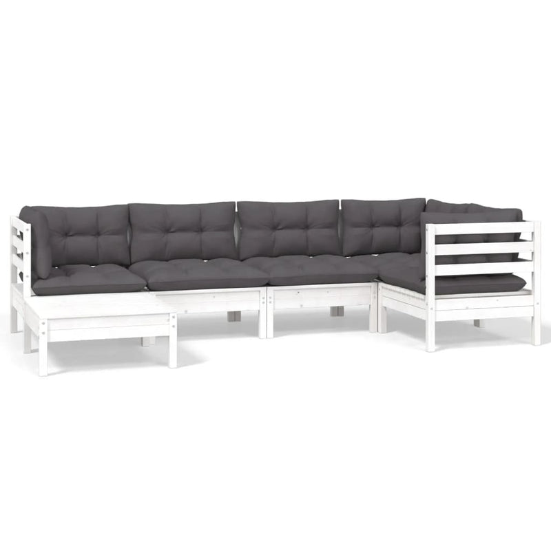 6-delige Loungeset met kussens massief grenenhout wit