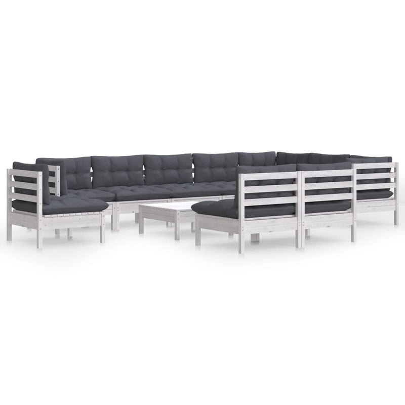 11-delige Loungeset met kussens massief grenenhout wit