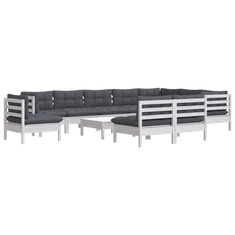 11-delige Loungeset met kussens massief grenenhout wit