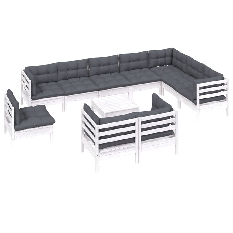11-delige Loungeset met kussens massief grenenhout wit