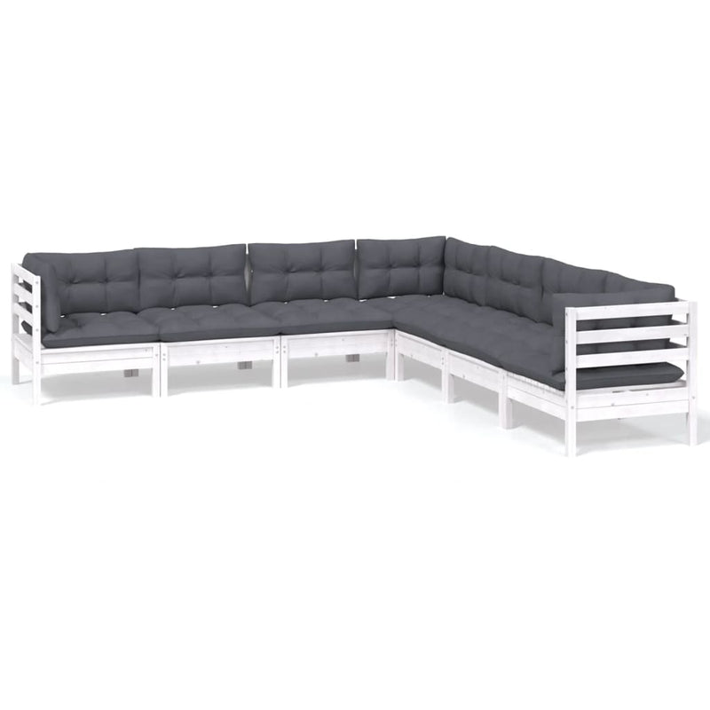 7-delige Loungeset met kussens massief grenenhout wit