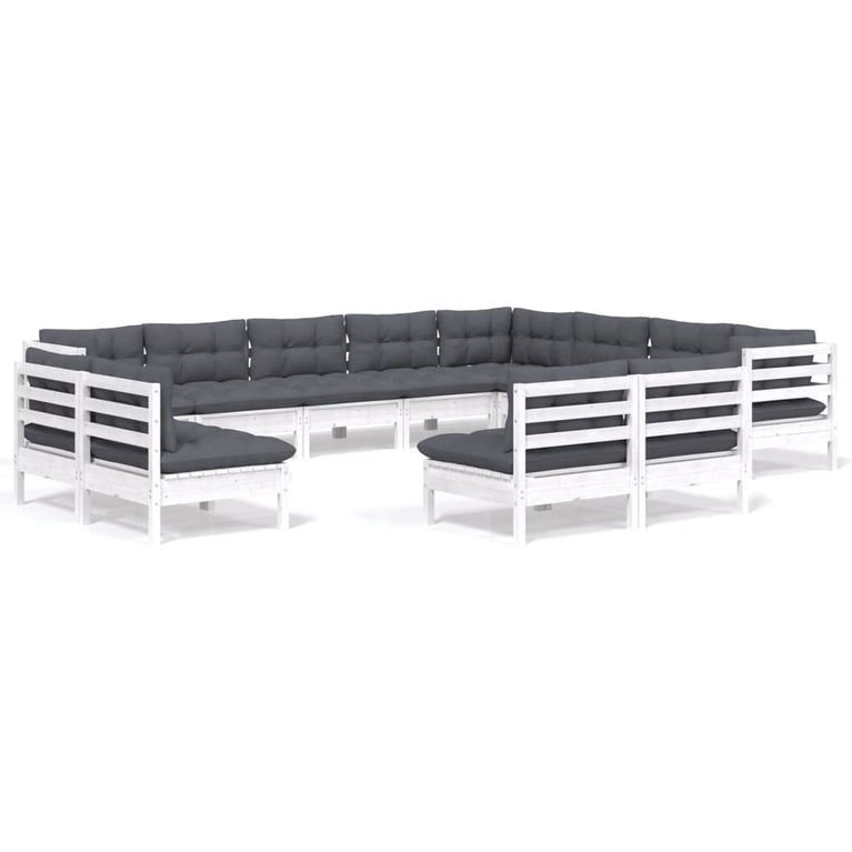 12-delige Loungeset met kussens massief grenenhout wit