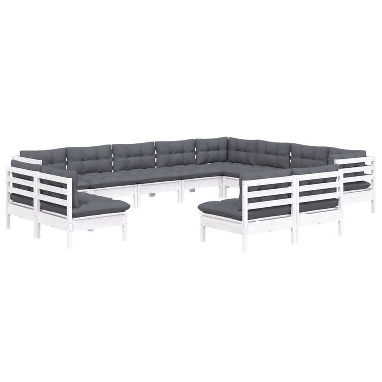 12-delige Loungeset met kussens massief grenenhout wit