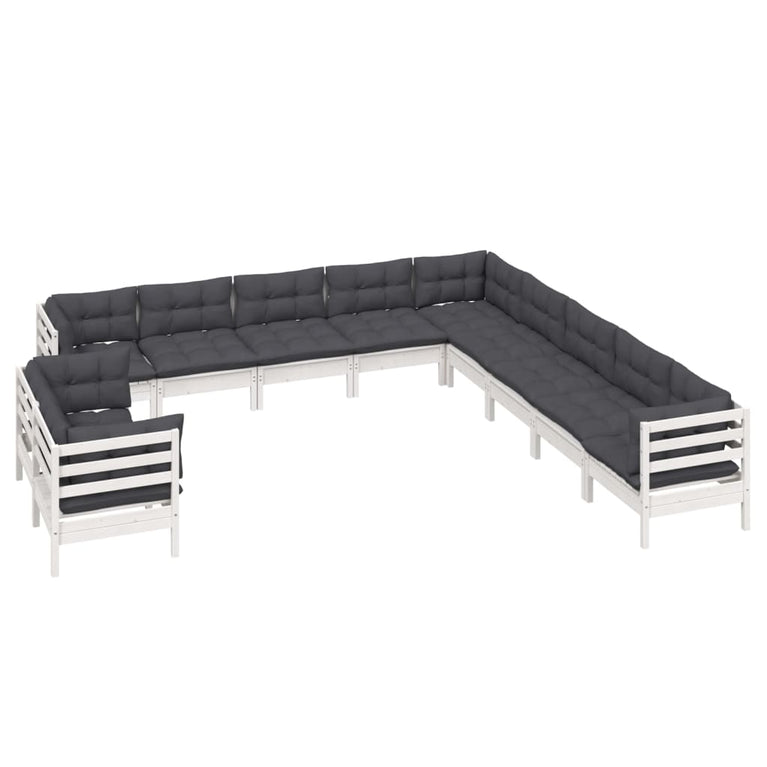 11-delige Loungeset met kussens massief grenenhout wit