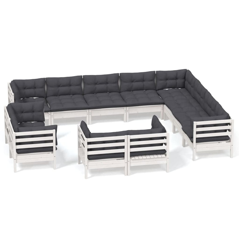 12-delige Loungeset met kussens massief grenenhout wit