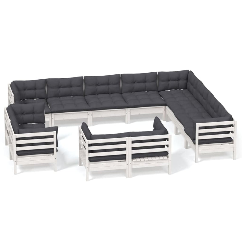 12-delige Loungeset met kussens massief grenenhout wit