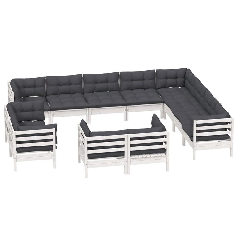 12-delige Loungeset met kussens massief grenenhout wit