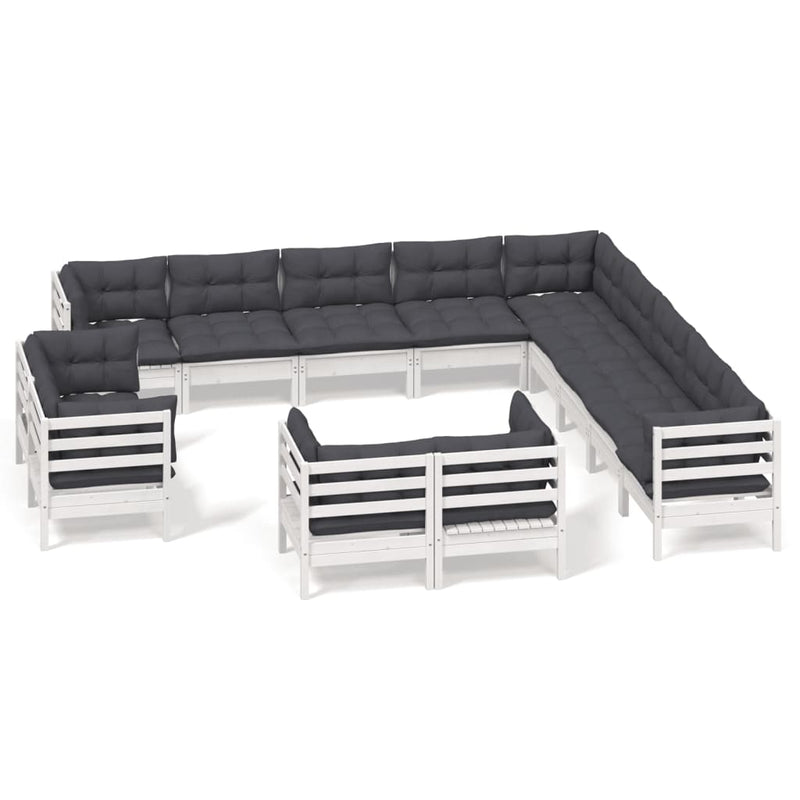 13-delige Loungeset met kussens massief grenenhout wit
