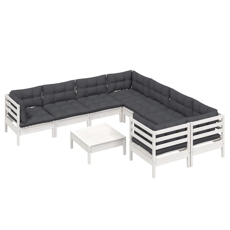 9-delige Loungeset met kussens grenenhout wit
