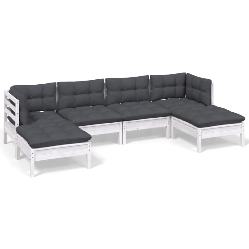 6-delige Loungeset met kussens grenenhout wit