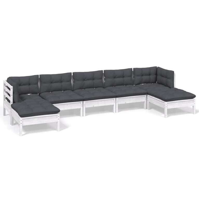 7-delige Loungeset met kussens grenenhout wit