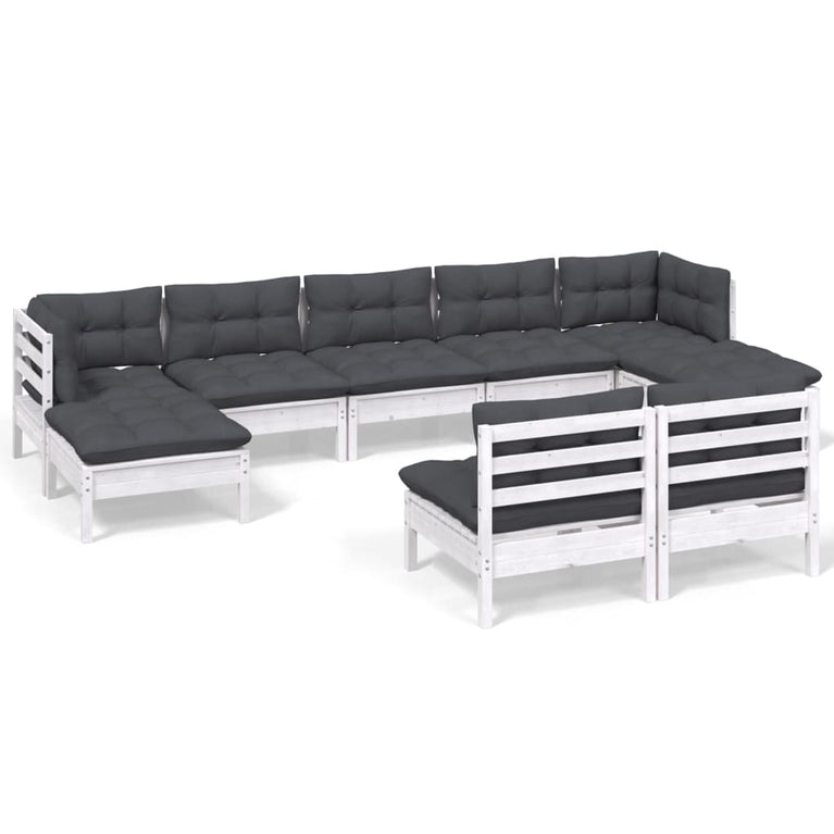 9-delige Loungeset met kussens grenenhout wit