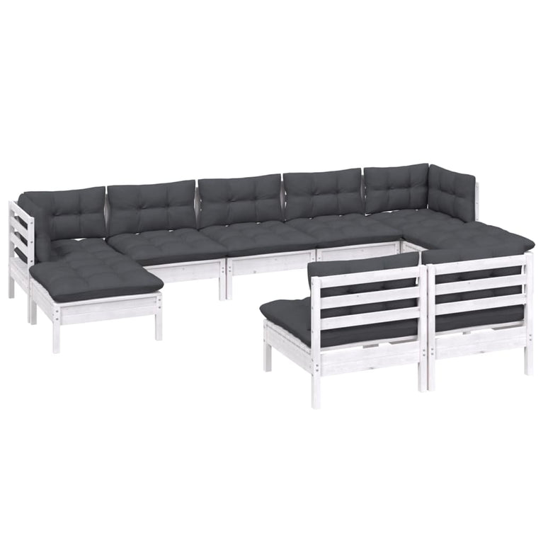 9-delige Loungeset met kussens grenenhout wit