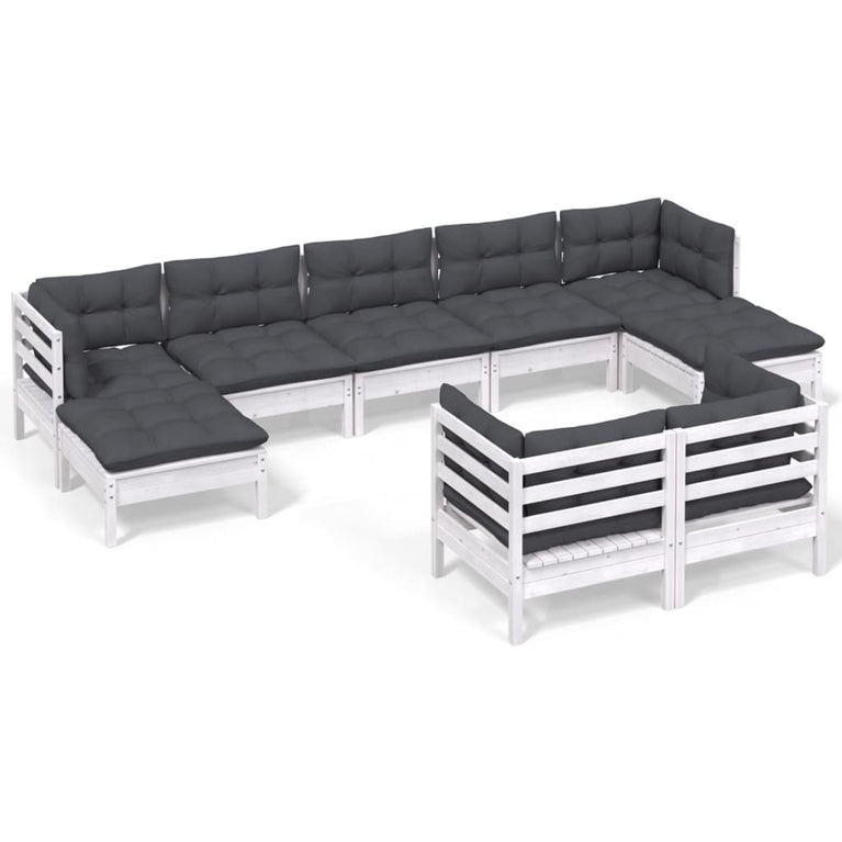 9-delige Loungeset met kussens massief grenenhout wit