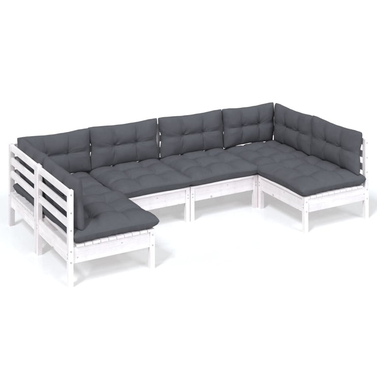 6-delige Loungeset met kussens massief grenenhout wit