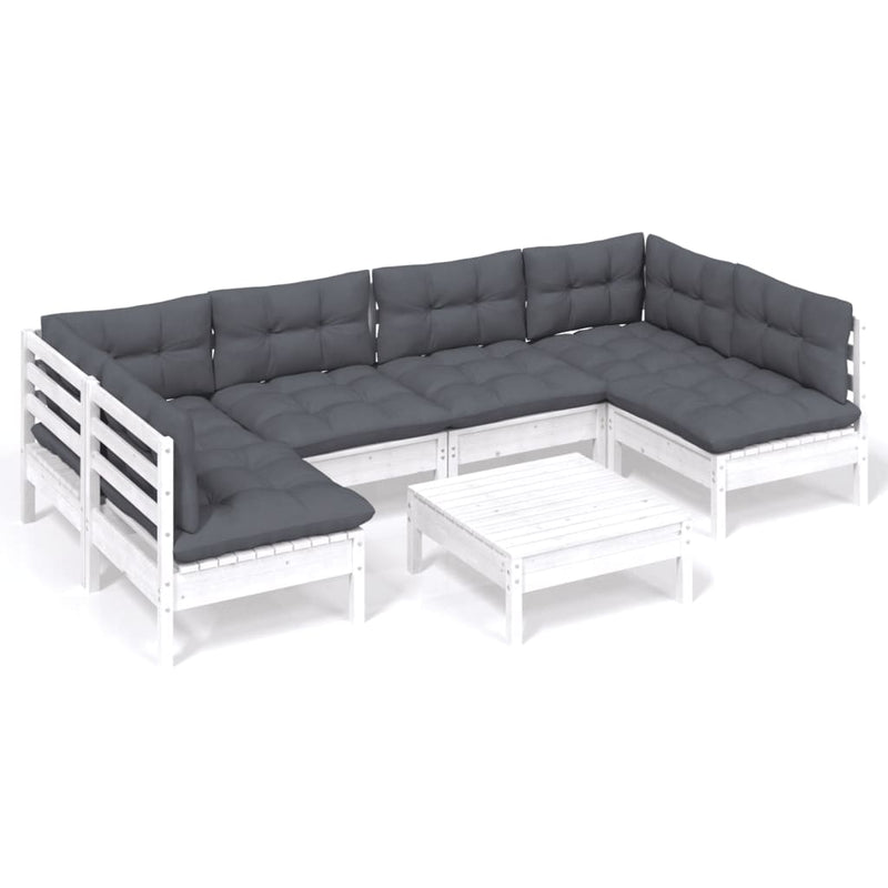 7-delige Loungeset met kussens massief grenenhout wit