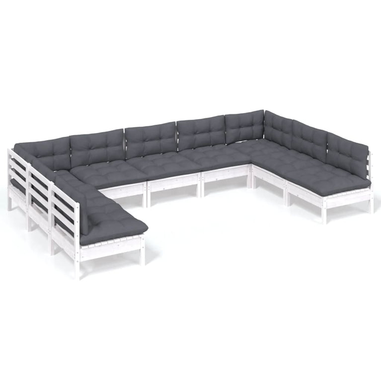 9-delige Loungeset met kussens massief grenenhout wit